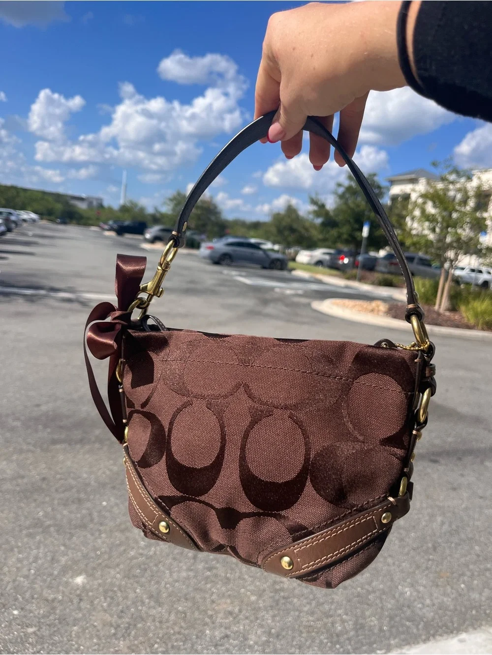 COACH Brown Signature mini hamptons Canvas Shoulder Bag